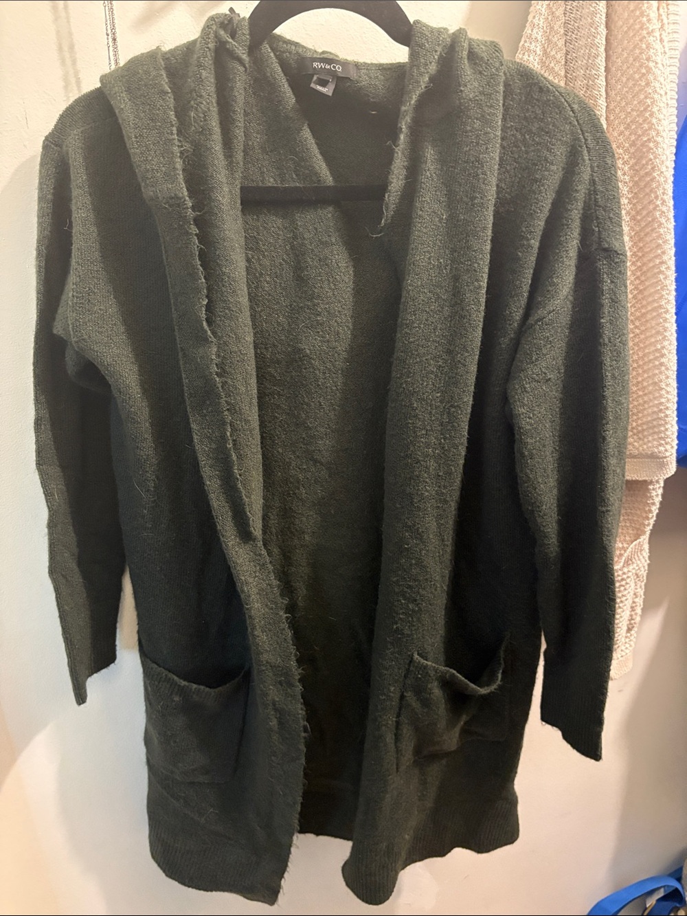 RW&CO. Womans Hooded Open-Front Cardigan - Forest Green Size Small